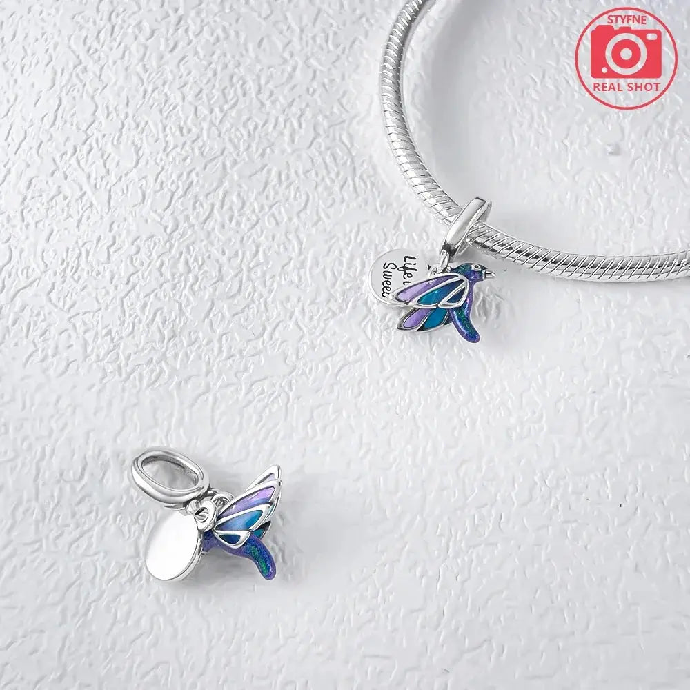 925 Sterling Silver Rainbow Woodpecker Animal Pendant With Elephant Bead For DIY Bracelet Making Birthday Gift Idea