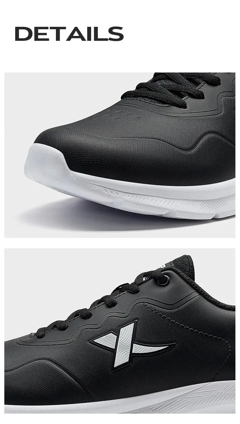 Xtep men's running shoes black leather waterproof with cushioned white outsole