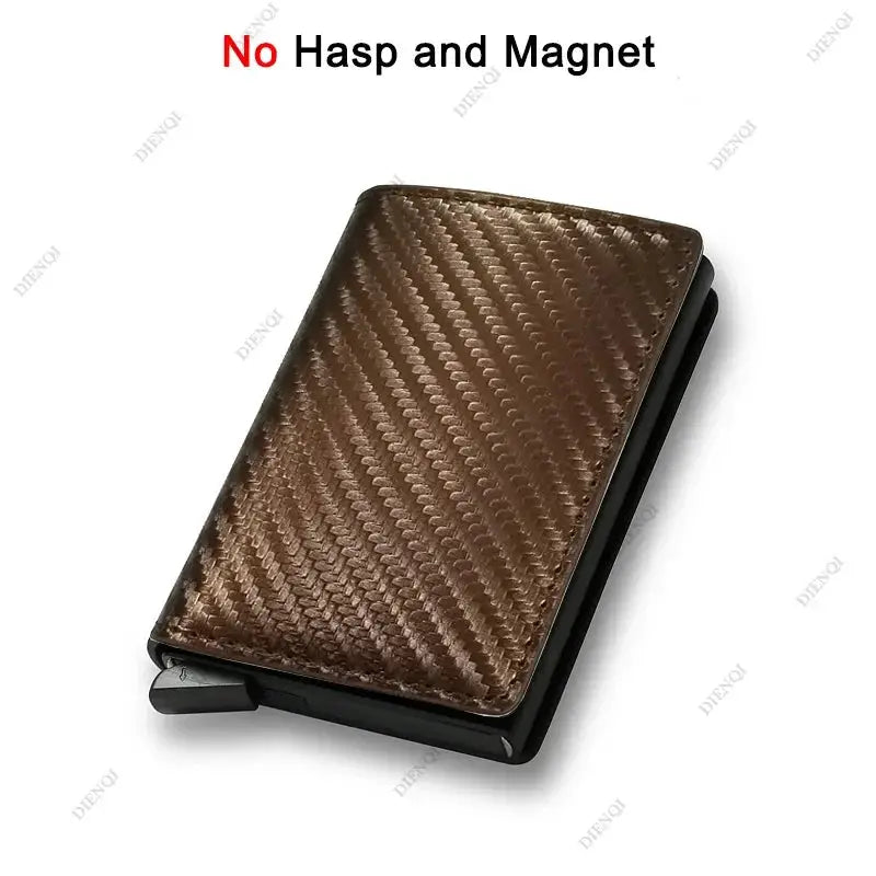 RFID-blocking carbon fiber card holder wallet brown by Simples Market with auto pop-up card slot