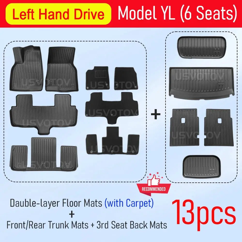 USVOTOV black all-weather floor mats for 2026 Tesla Model YL (6 seats), 13-piece set by Simples Market