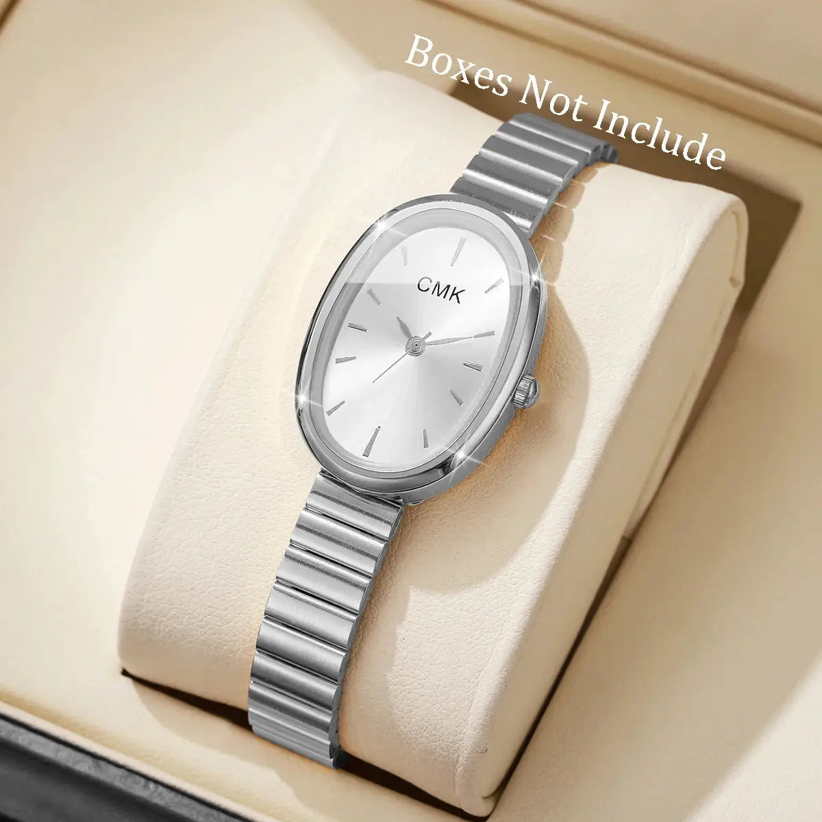 CMK oval-dial women's analog quartz watch with slim silver metal bracelet (box not included)