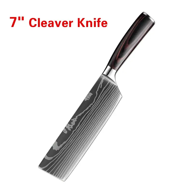 Professional Laser Damascus Kitchen Knife With Wood Handle For Bread Fruit Fish Meat Boning And Slicing