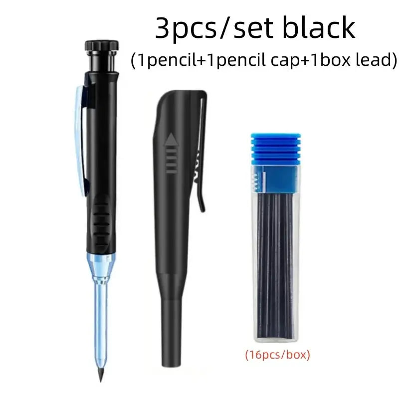 Simples Market solid carpenter pencil set; 3pcs (black pencil, cap, and 16‑pc lead box)