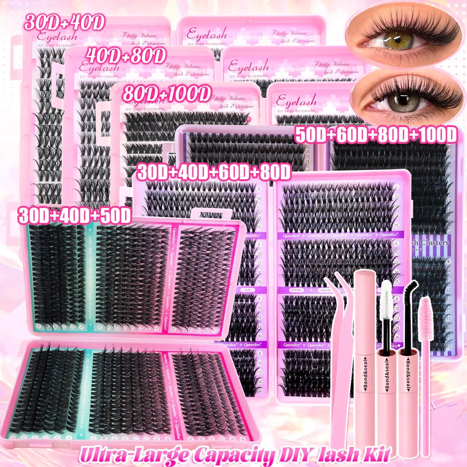DIY Lash Extension Kit For Clusters And Individual Eyelashes 9 To 16mm Bond And Seal Wispy Natural Look
