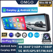 11.26 Inch 4K Car DVR With CarPlay Android Auto Dash Cam GPS WiFi