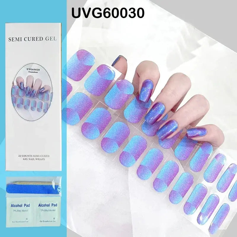 NailLux Semi Cured Nail Wraps For 16 To 20 Tips Easy Full Cover Adhesive Press On Nails Gel Finish UV LED Compatible