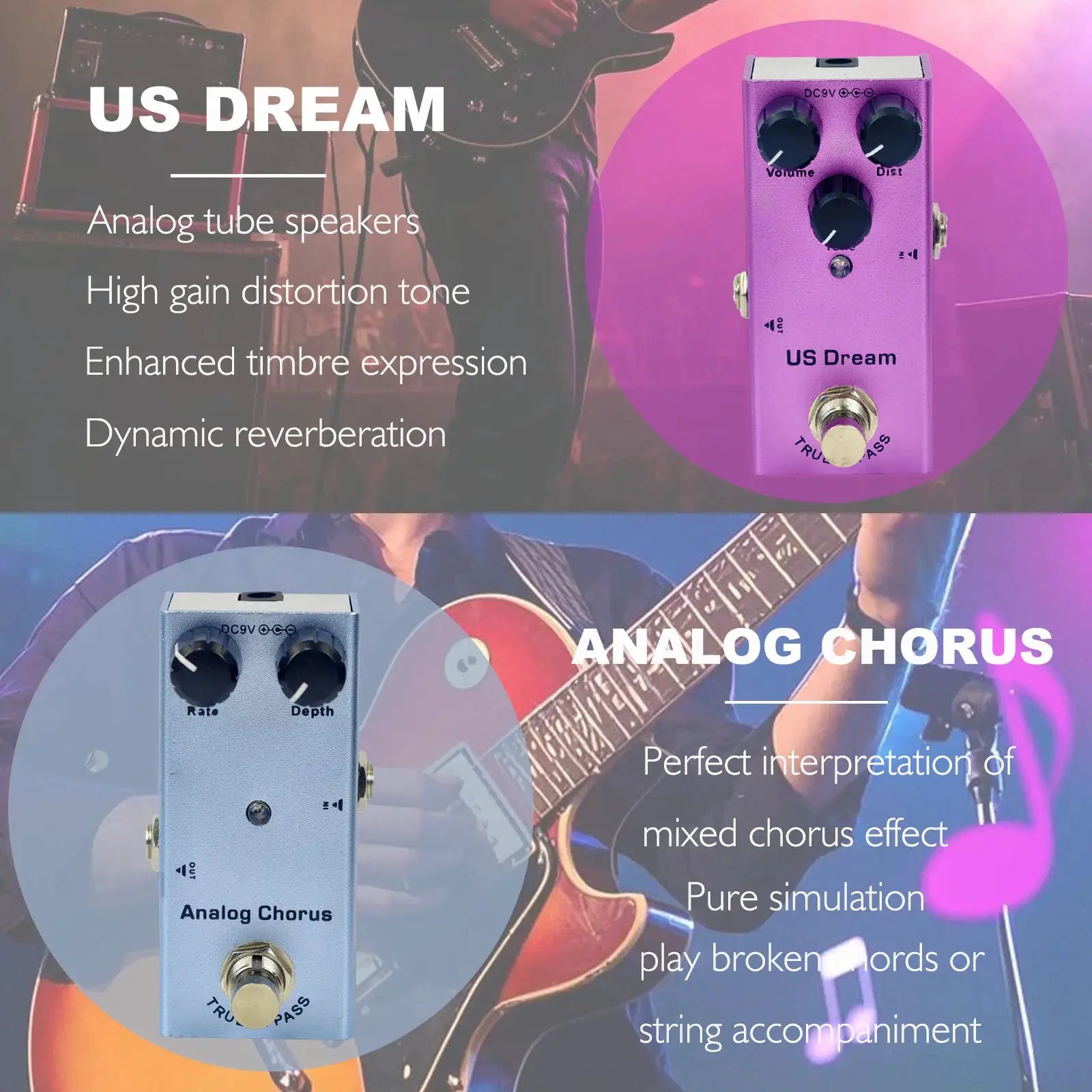 Mini Guitar Effects Pedal Multi Effects Overdrive Distortion Chorus Phase Delay Tremolo US Dream Vintage Metal Casing