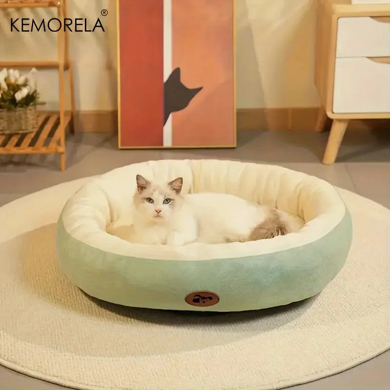 Cozy Oval Snuggle Pet Bed Plush Thickened Cat Bed Warm And Secure For Cats And Small Medium Dogs All Seasons