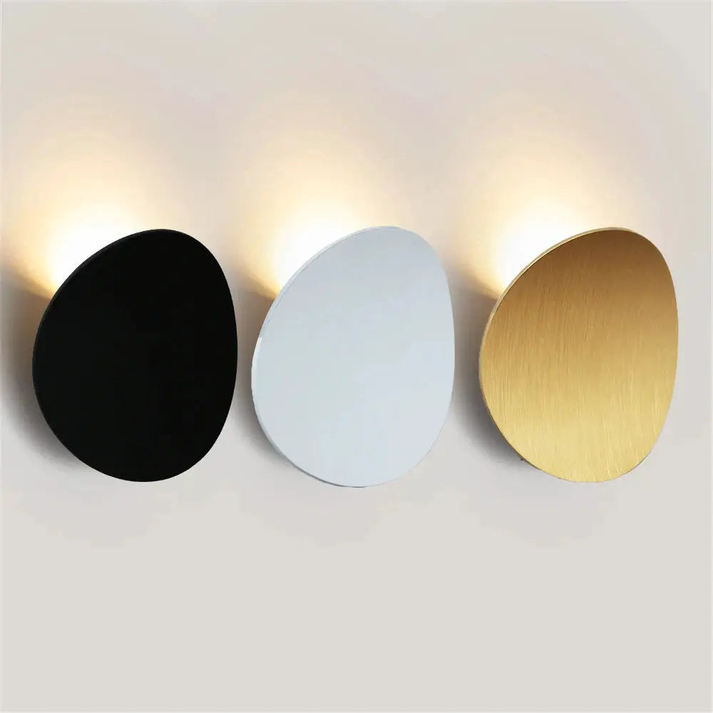 LED wall lamp trio: black, white, and brushed gold aluminum circular wall lights