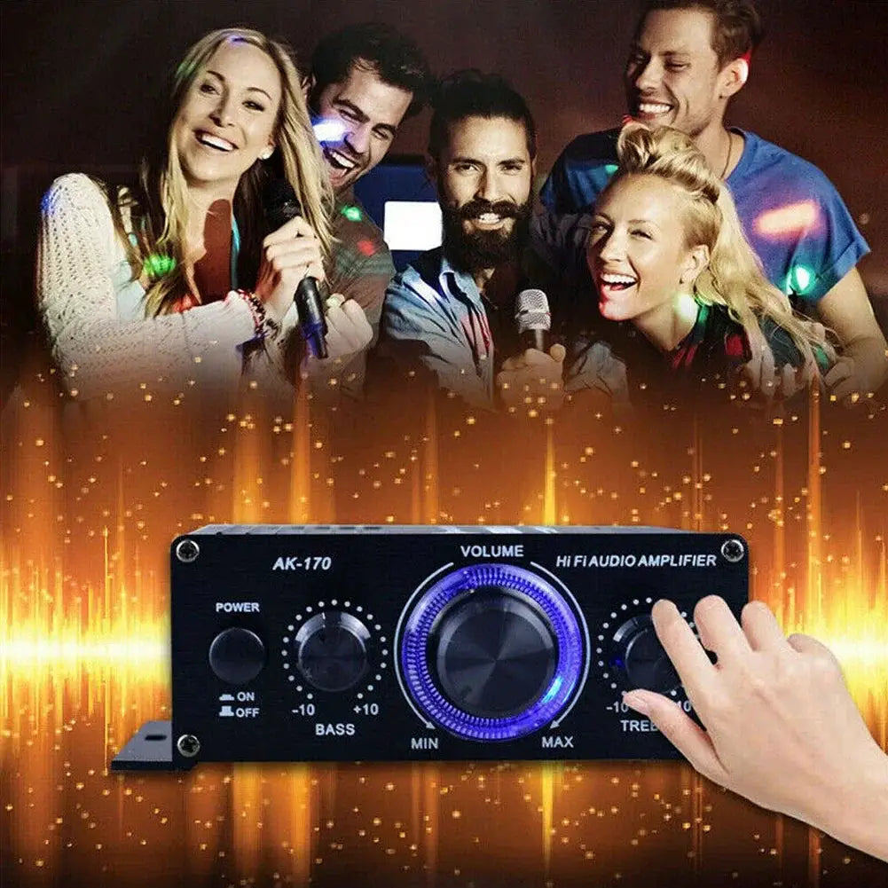 AK170 Mini Digital Power Amplifier 200W Per Channel Stereo Car Home Theater Blue LED Light For Club Party Music