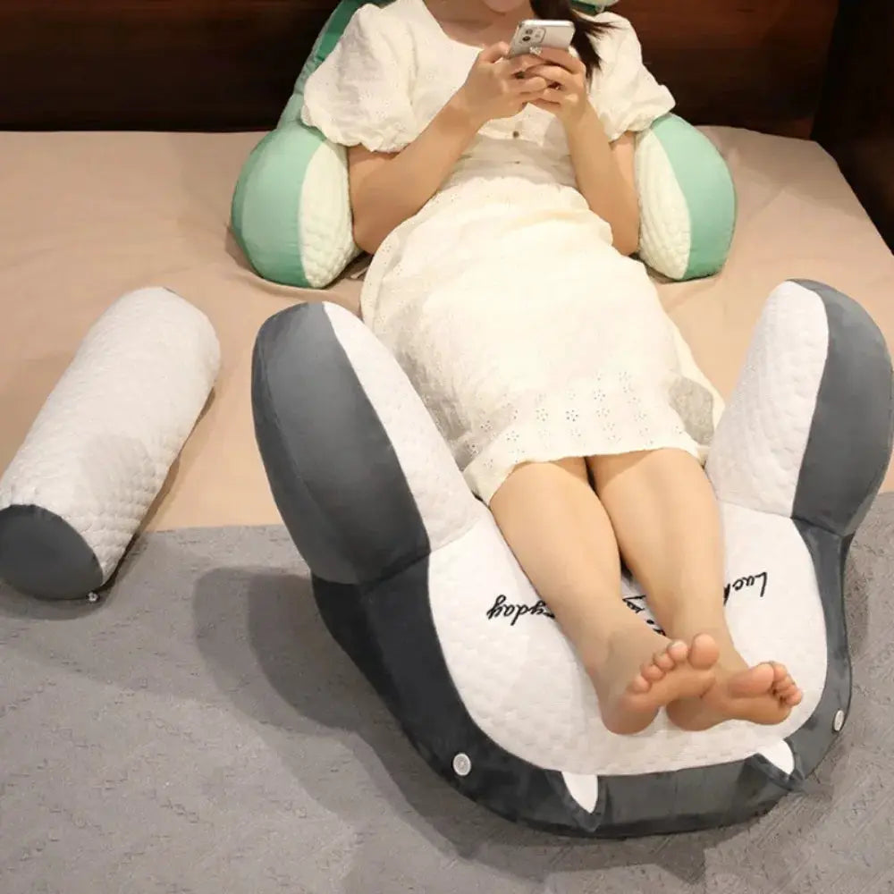 Adjustable reading pillow with gray quilted breathable cover for ergonomic back support on bed or sofa