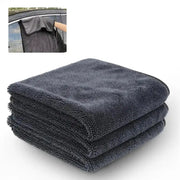 Microfiber car towels by Simples Market, ultra-thick dark gray drying cloths, three-piece set (40×60/60×90 cm), stacked