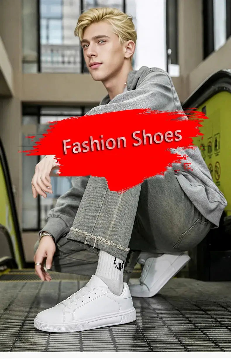 Men's white PU leather sneakers by Simples Market, casual vulcanized footwear
