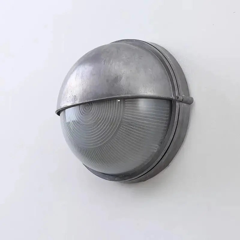 Outdoor Retro LED Wall Lamp by Simples Market, metal gray finish with glass globe, IP65 waterproof