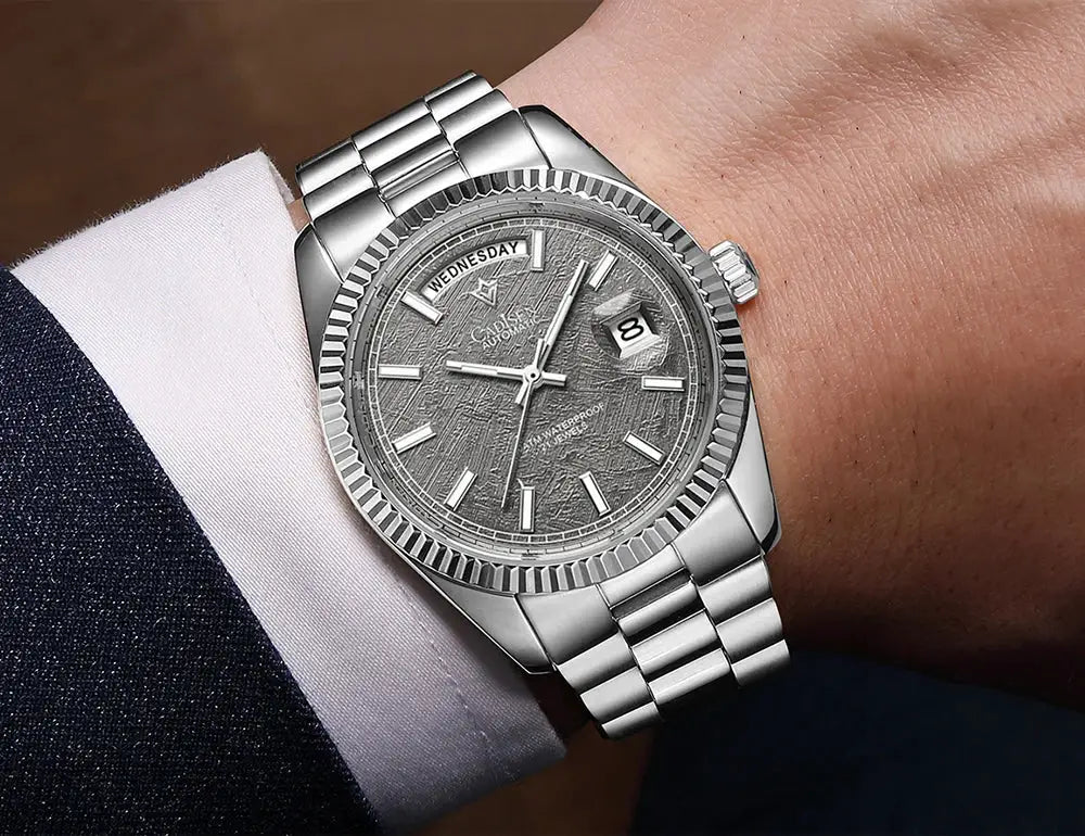 CADISEN DD40 men's stainless steel automatic watch with day-date display