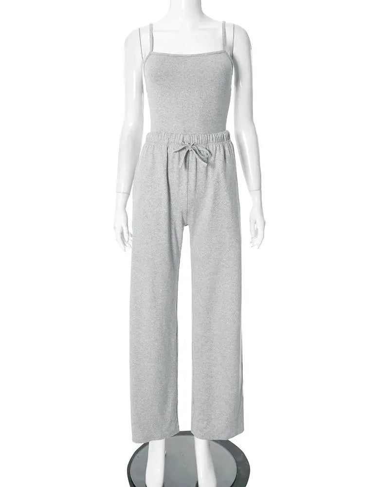 Kliou Women Two Piece Set U Neck Backless Camisole Top Pants