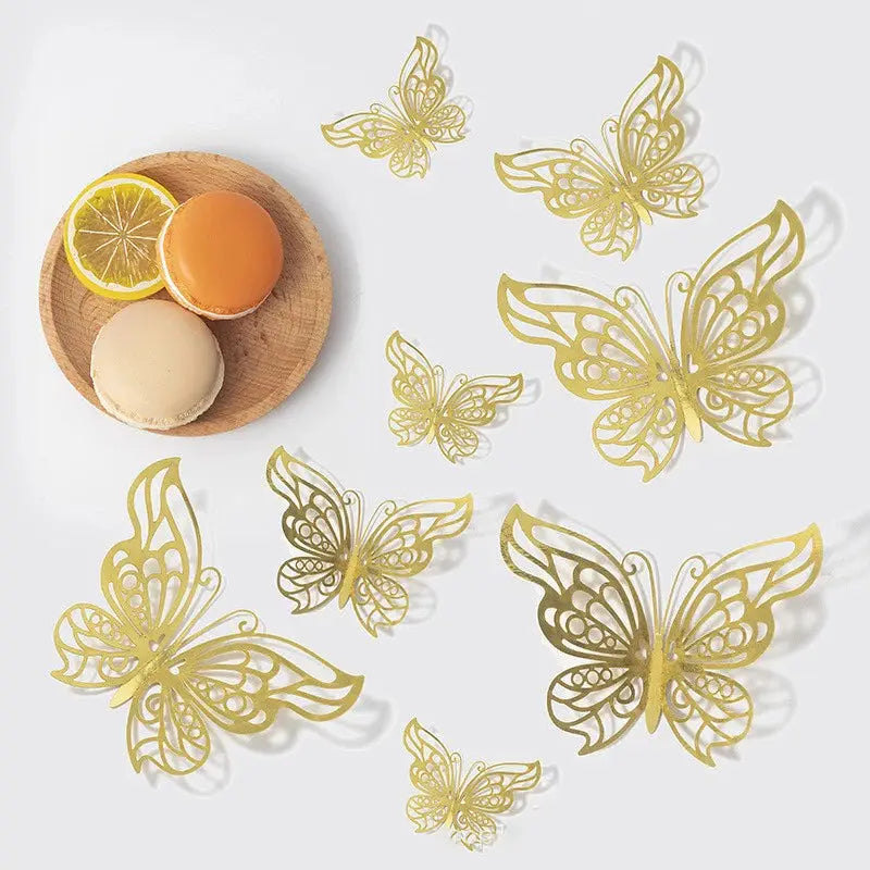 48 Pieces 3D Butterfly Wall Decor Set In Gold Finish With 4 Styles And 3 Sizes For Birthday Party Cake Room Decor