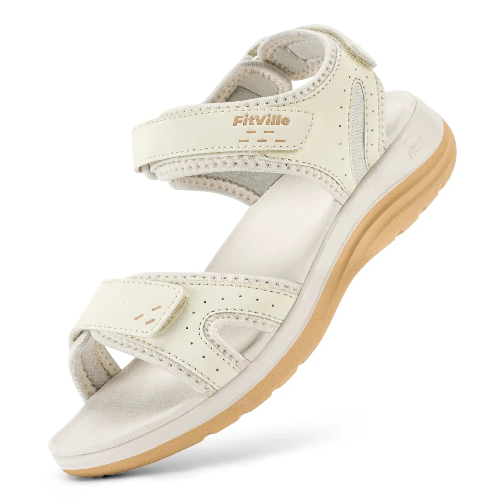 FitVille women's sandals with adjustable ankle strap in cream, open-toe design, arch support