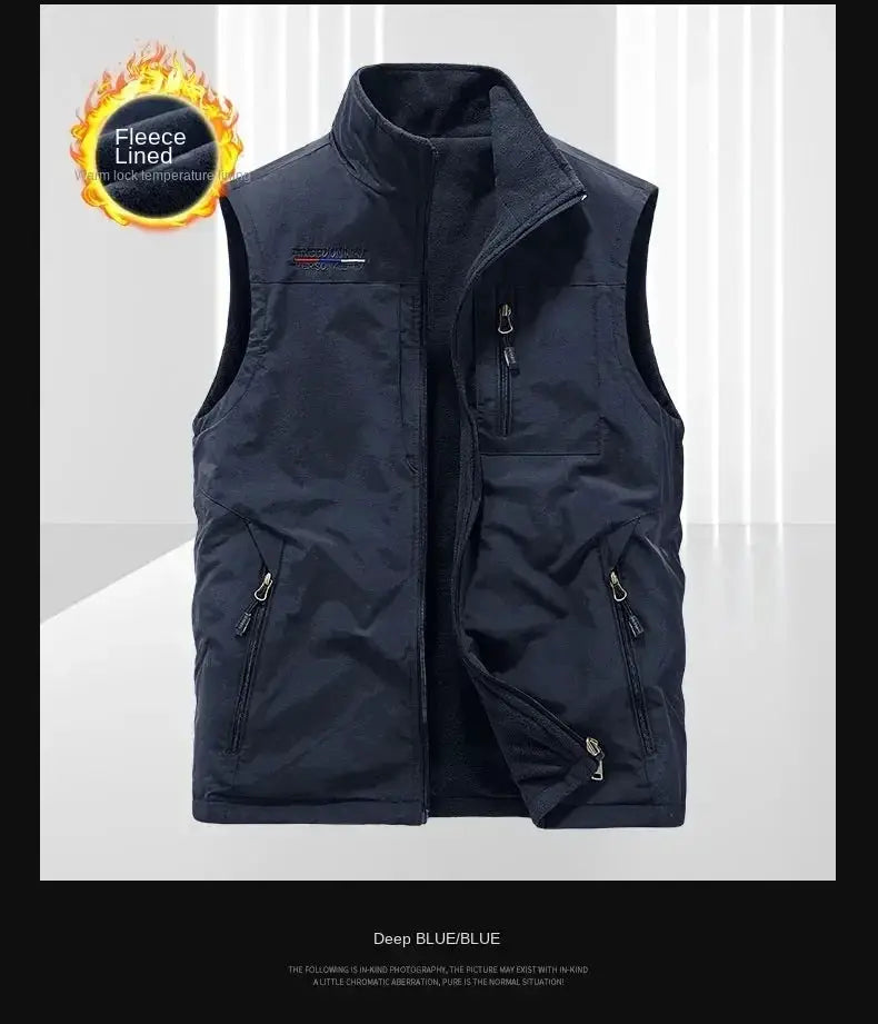 Men's heated vest navy blue fleece-lined gilet with zip pockets by Simples Market