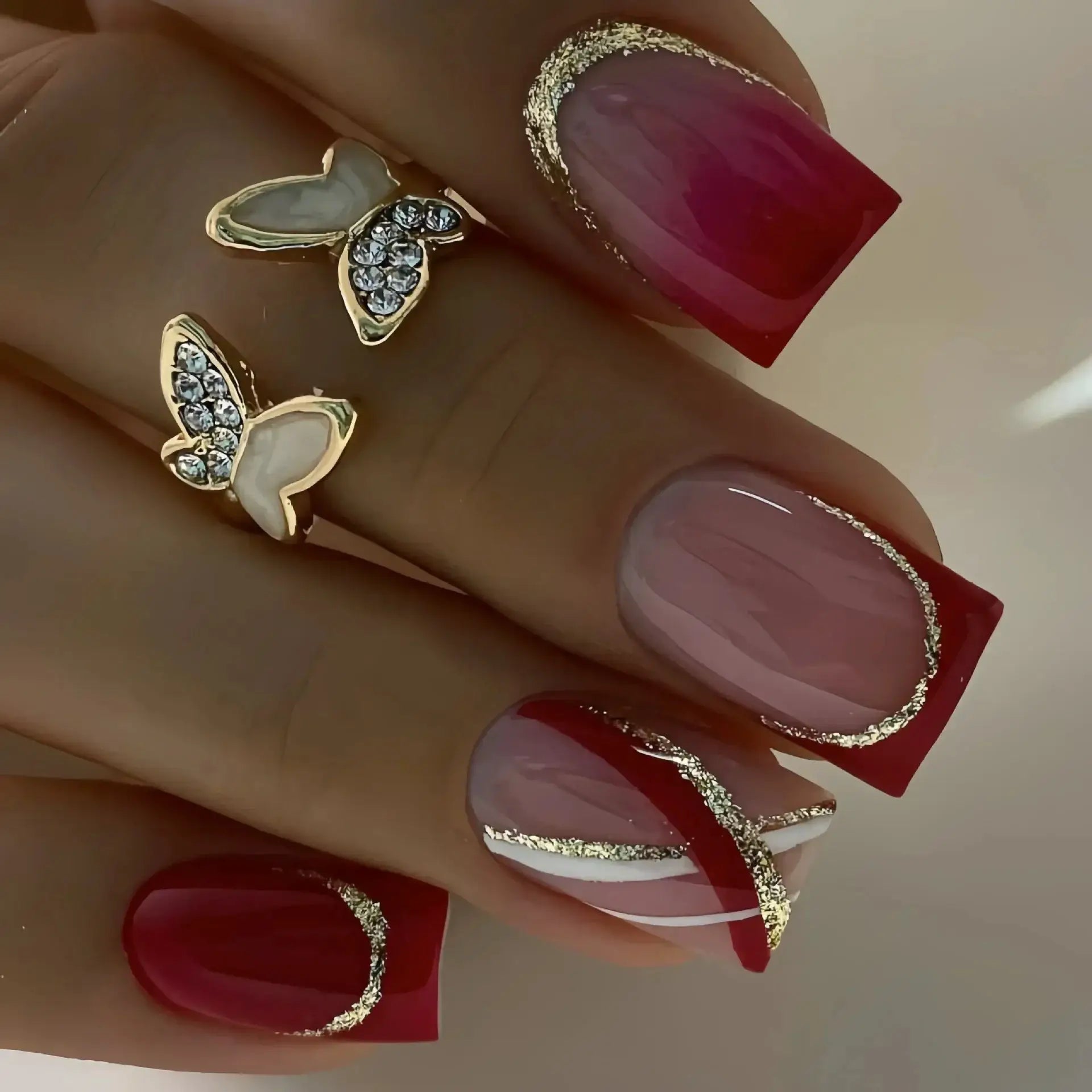 GlamNail Pro 24Pcs Short Square Coffin Press On Nails Set With Glue French Glitter Ballet Style