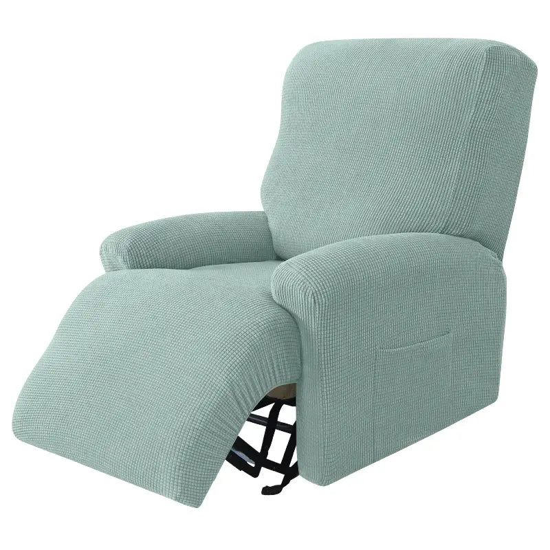 Recliner chair slipcover in light teal stretch-spandex fabric