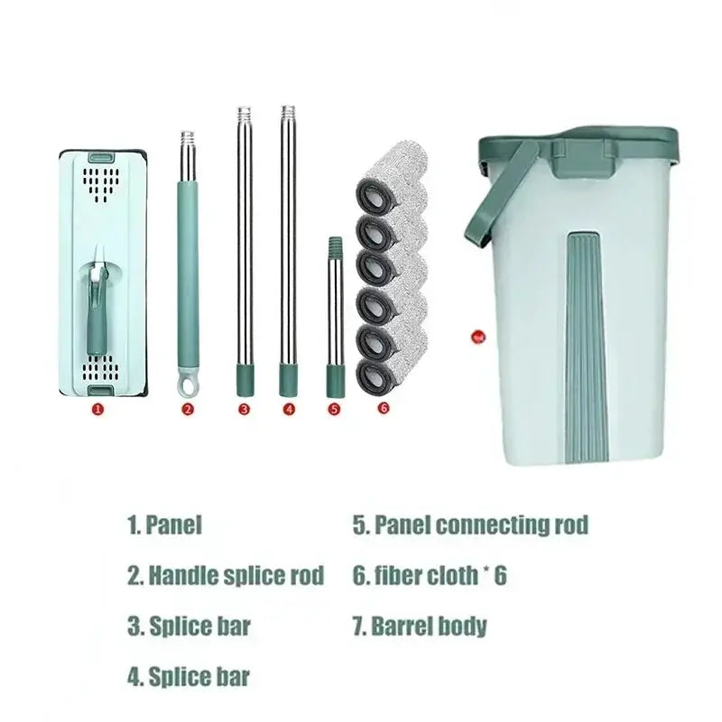 Simples Market flat squeeze mop with bucket set in mint teal; includes 6 microfiber pads and metal rods