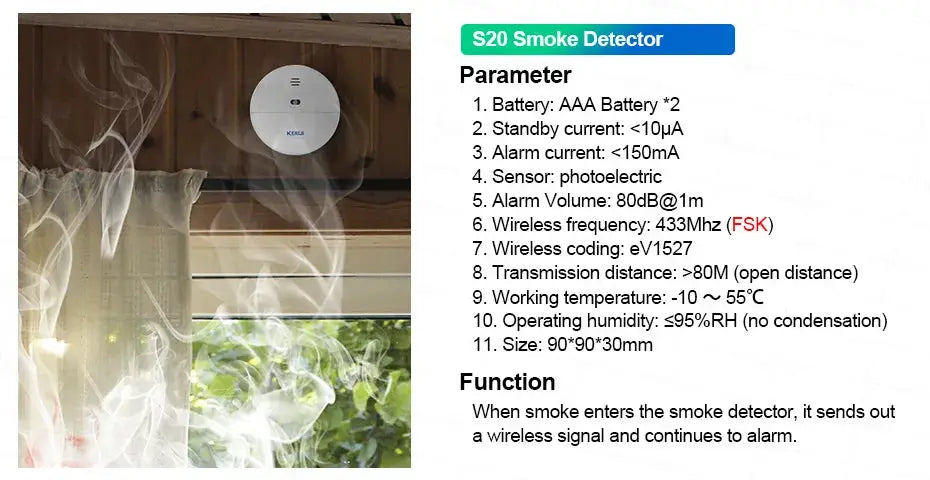 KERUI 4G/WiFi GSM home alarm with 7-inch touchscreen panel and wireless smoke detector, Simples Market.