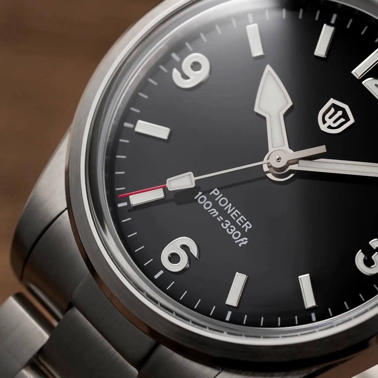Watchdives WD1960S V2 Pioneer diver watch; stainless steel case and bracelet, black dial with silver markers