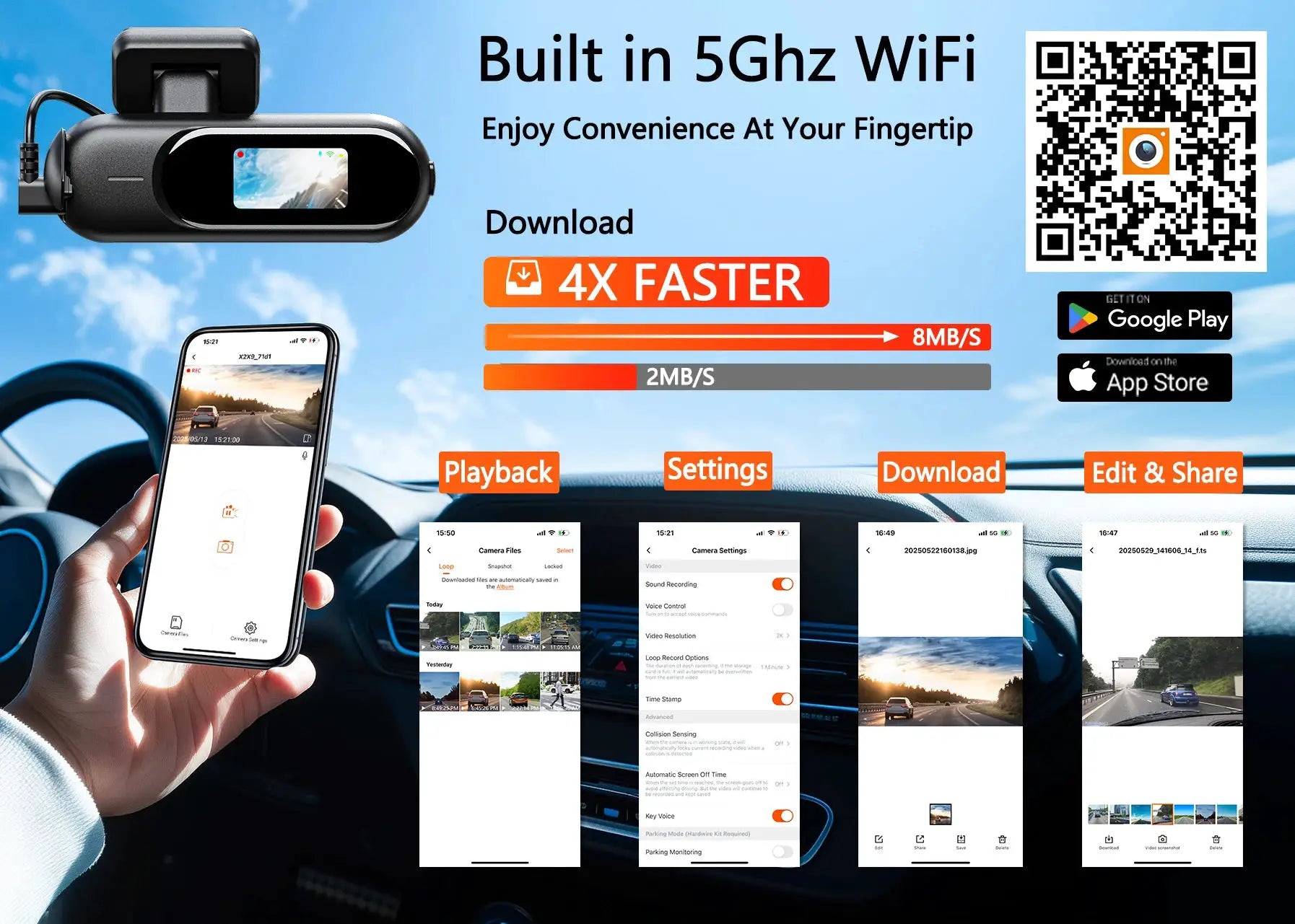 Dash Cam for Cars 4K UHD front/rear camera with HDR night vision, built-in Wi-Fi, parking mode by Simples Market
