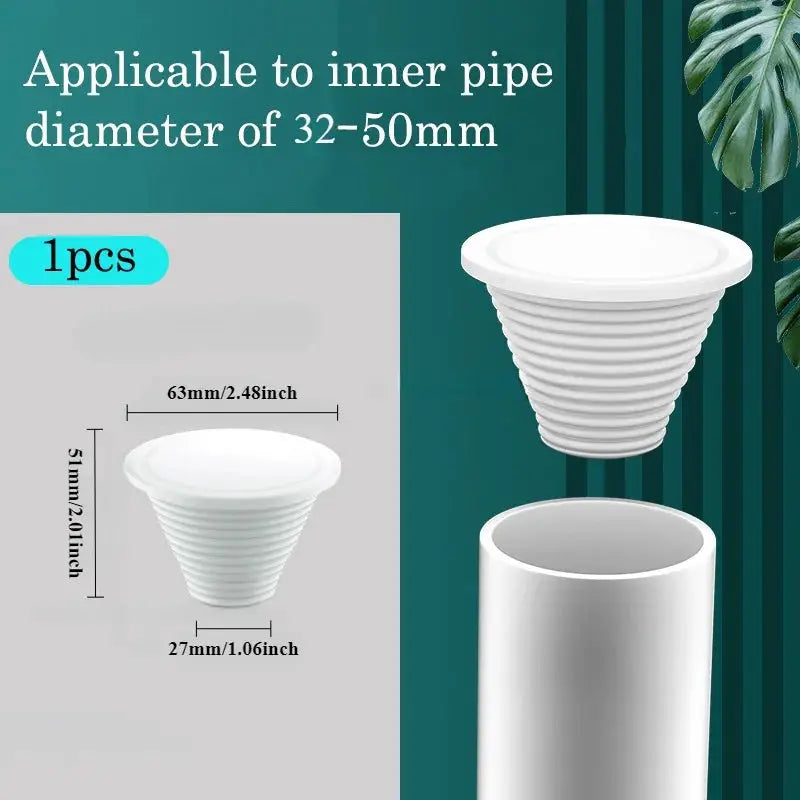 Silicone sewer pipe sealing plug, ribbed white bathroom accessory, fits 32–50mm inner diameter, 1pc