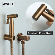 Handheld bidet sprayer in brushed rose gold stainless steel with hose and wall mount; AP2354 by Simples Market