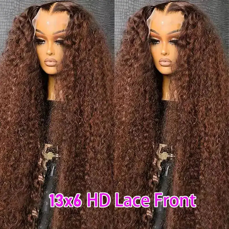 Chocolate Brown Deep Wave 13x6 Lace Front Wig Human Hair Water Wave 250 Percent Density Pre Plucked