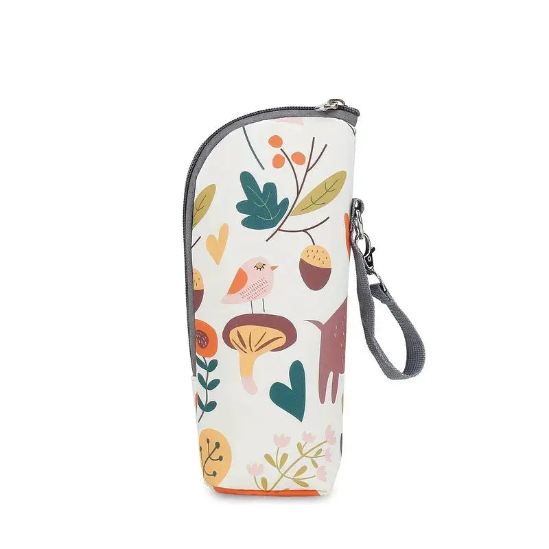 Cute Animal Print Insulated Bottle Bag and Portable Zippered Diaper Bag for Travel and Daily Use