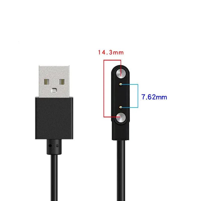Smartwatch USB charging cable with black dock adapter and inline module