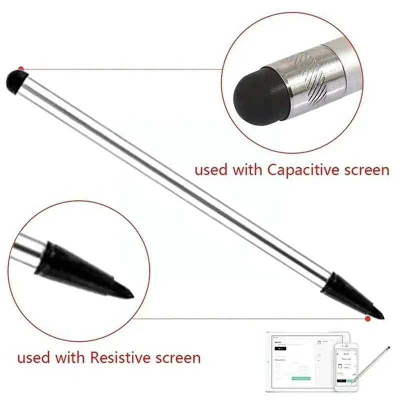 Simples Market universal dual-use stylus pen, silver metal body with black tip for capacitive and resistive screens