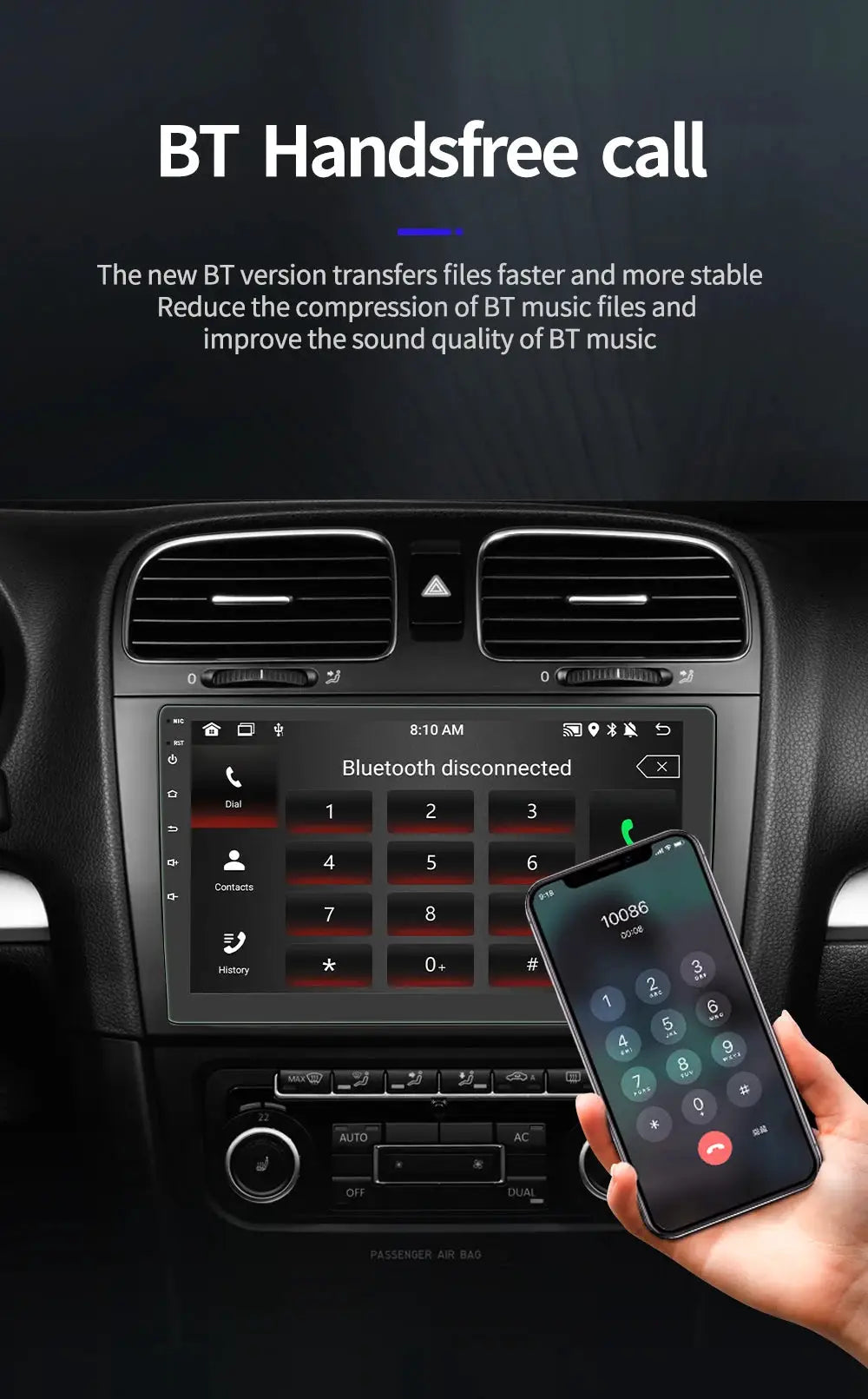 BQCC 2-DIN Android car stereo with 7/9/10 inch IPS touchscreen, GPS, WiFi, Bluetooth, CarPlay/Android Auto