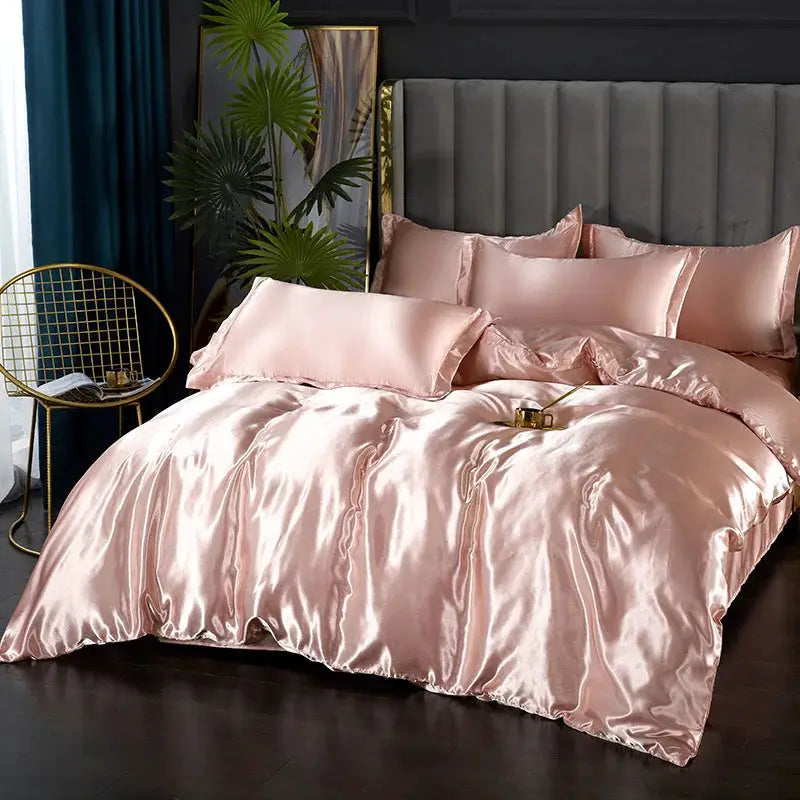 Simples Market silk satin bedding set in blush pink with duvet cover, sheet and pillowcases