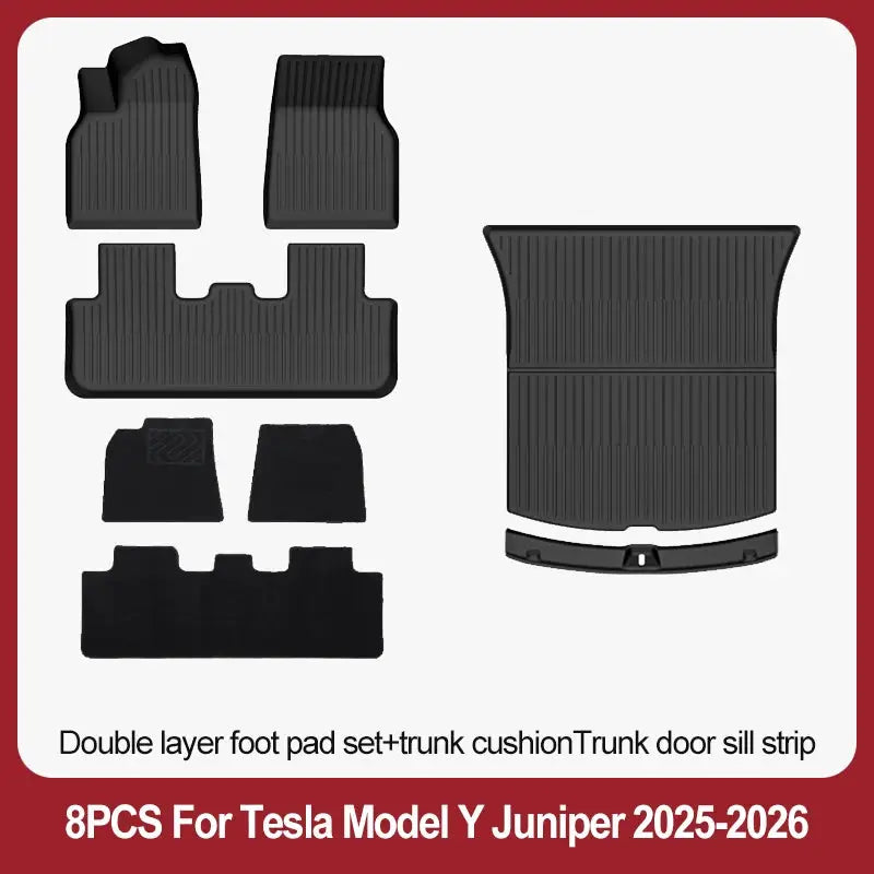 8-piece Juniper black TPE floor mat set with trunk mat for Tesla Model Y 2025–2026