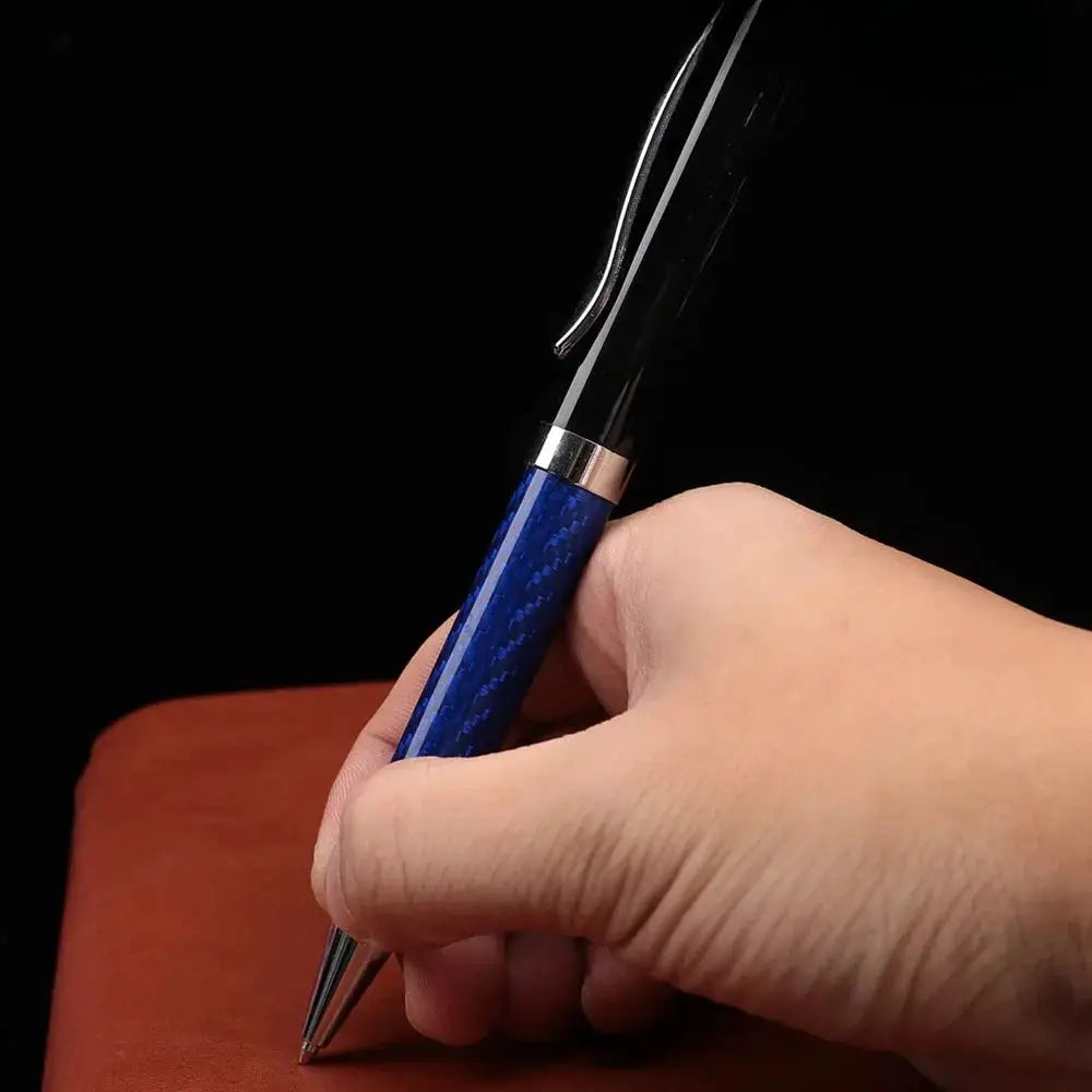 Carbon fiber blue signature pen by Simples Market with metal ring and 0.5mm gel ink