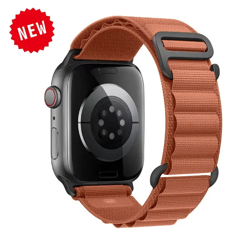 Apple Watch nylon Alpine strap in orange by Simples Market for 40–49mm models.