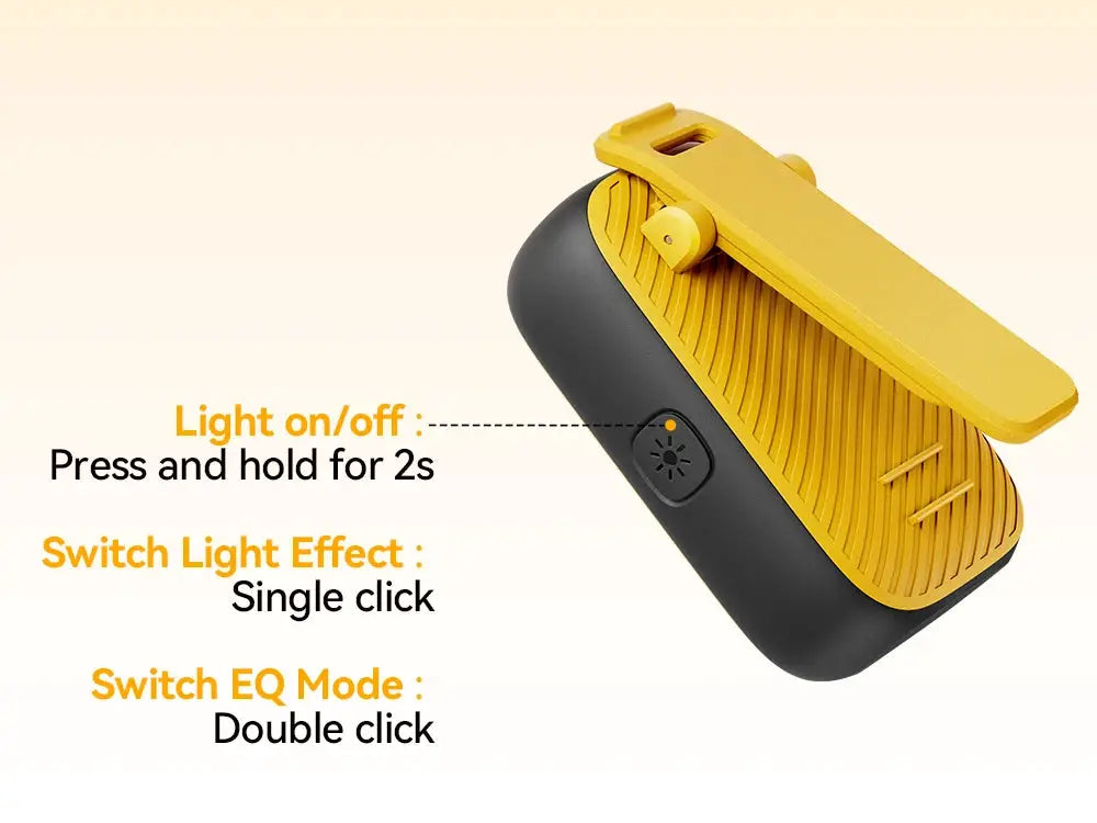 Joyroom wearable Bluetooth speaker clip-on, yellow and black, IP67 waterproof, compact portable personal speaker