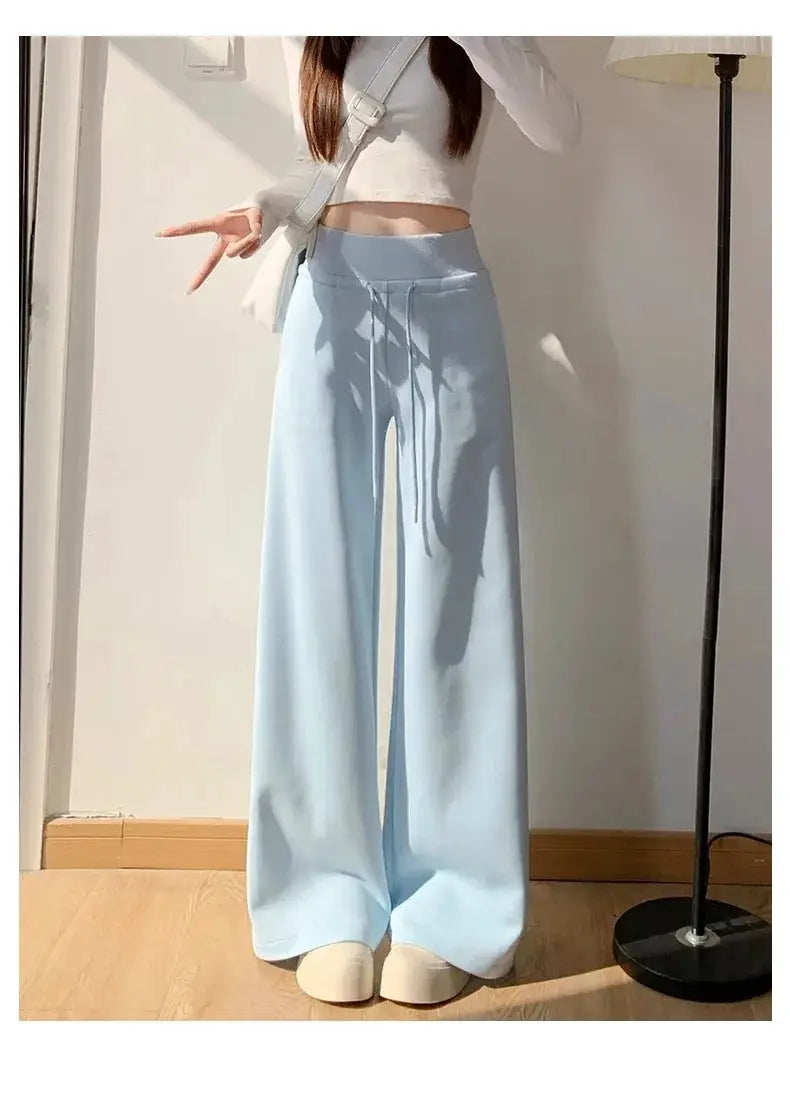 BrandFlex Womens Gray Sports High Waist Wide Leg Pants All Season Comfort Breathable Cotton Polyester Blend