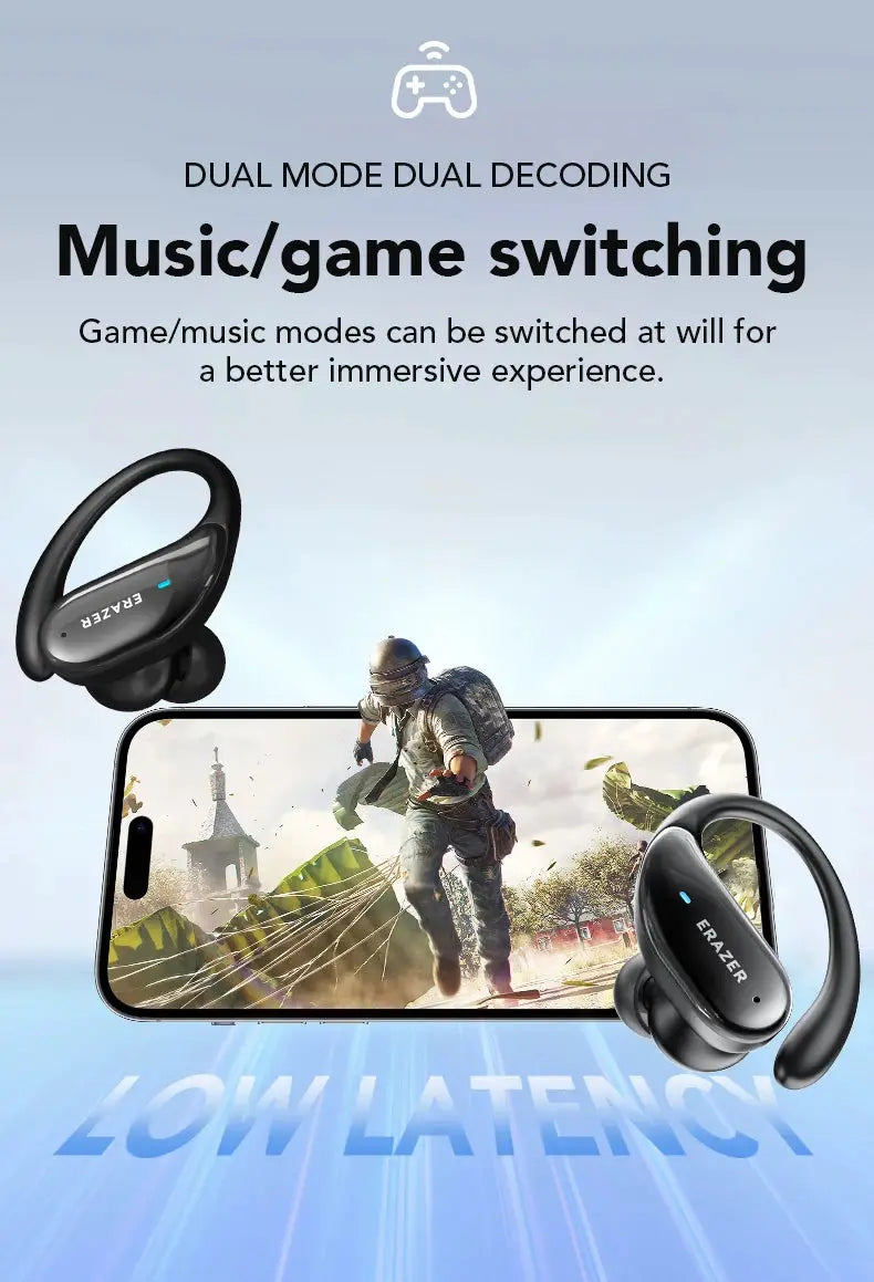 ERAZER XT80pro TWS AI Bluetooth wireless earphones with earhooks, black by Simples Market, 2 earbuds