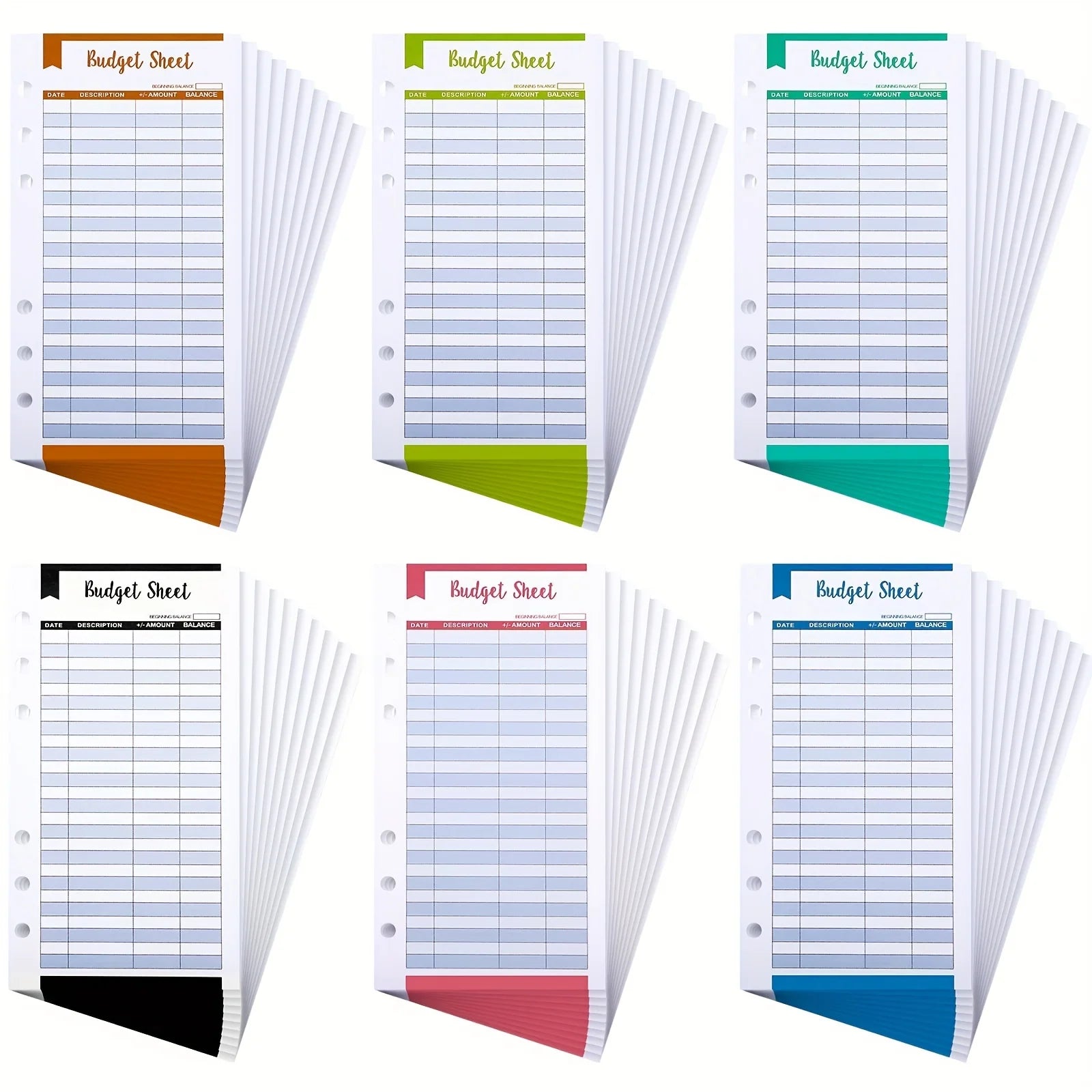 Budget sheets by Simples Market, 60 Pcs A6 glossy finish for 6-ring binder, assorted colors
