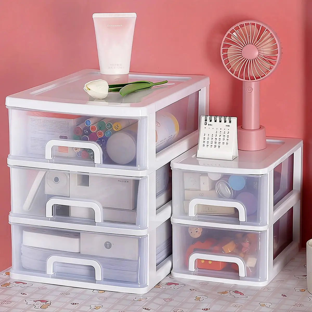 Clear Desktop Storage Box With Drawer Heightened Table Organizer Plastic Office Cabinet For Stationery Cosmetics