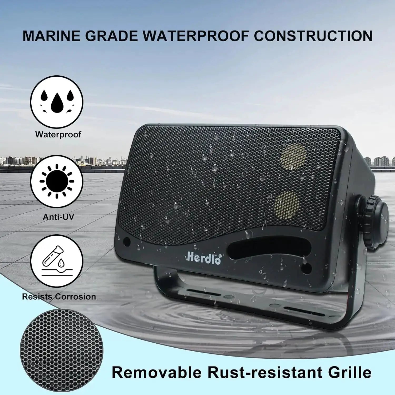 Herdio 3.5-inch outdoor speaker, black, wired, marine-grade waterproof, wall-mountable