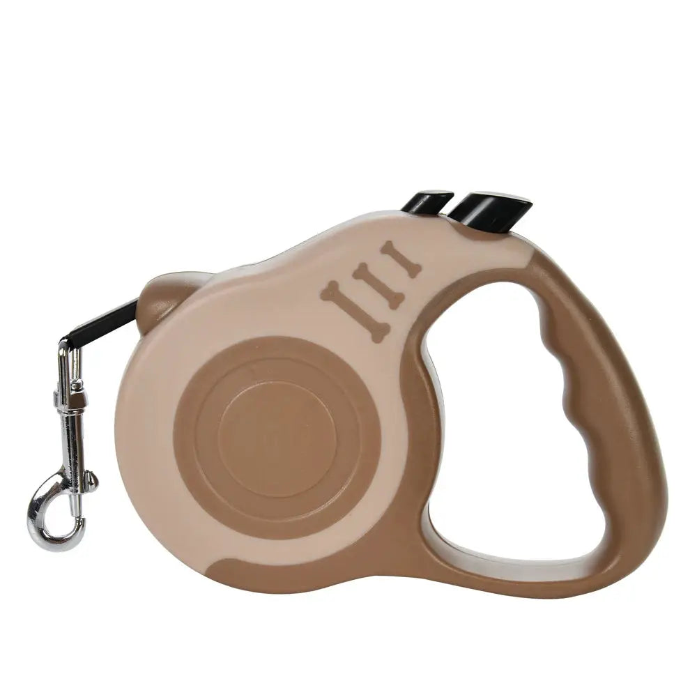 Simples Market retractable dog leash; beige nylon lead (3m–5m) with metal clip, for small to large dogs