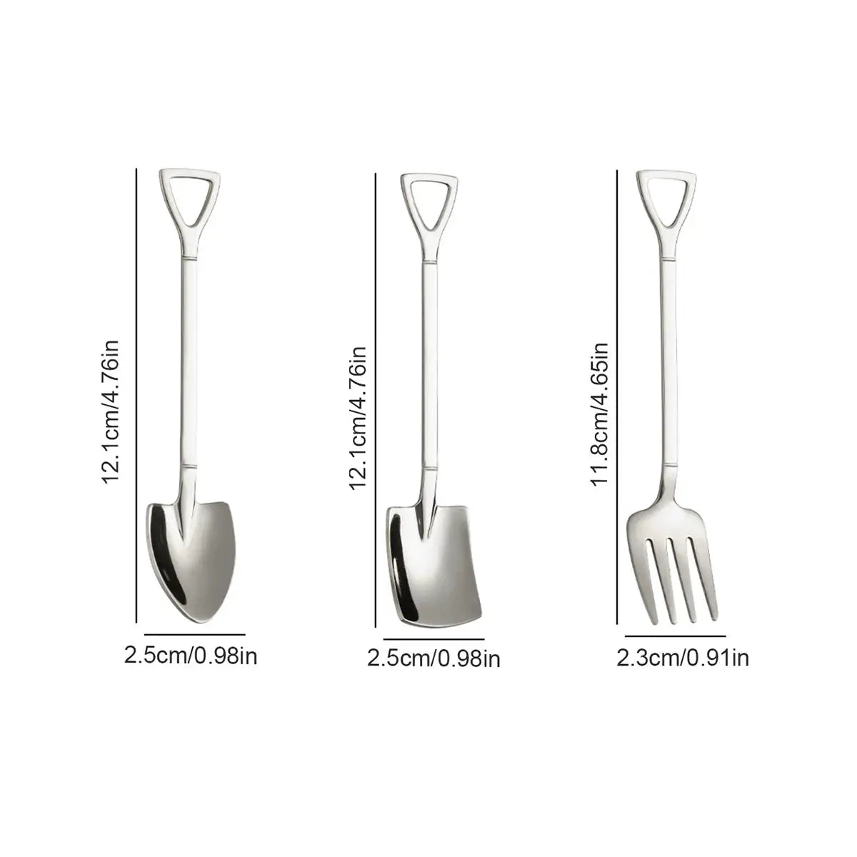 9 Piece Stainless Steel Dessert Forks And Spoons Set Shovel Shaped Spade Kitchen Utensils