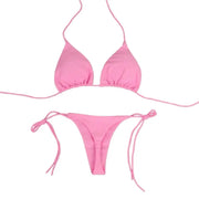2 Piece Womens Swimsuit Set Halter Neck Bikini Solid Color Thong Bottom Beachwear 2024