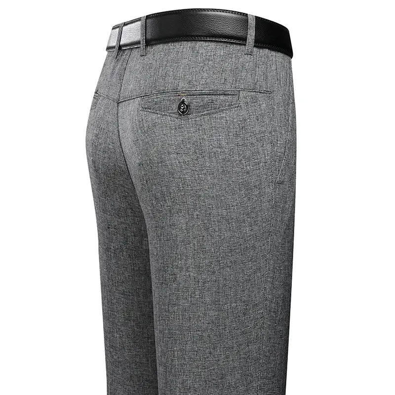 Mens Spring Autumn Business Casual Dress Pants Straight Fit Polyester With Flat Front Zip Fly Black Grey